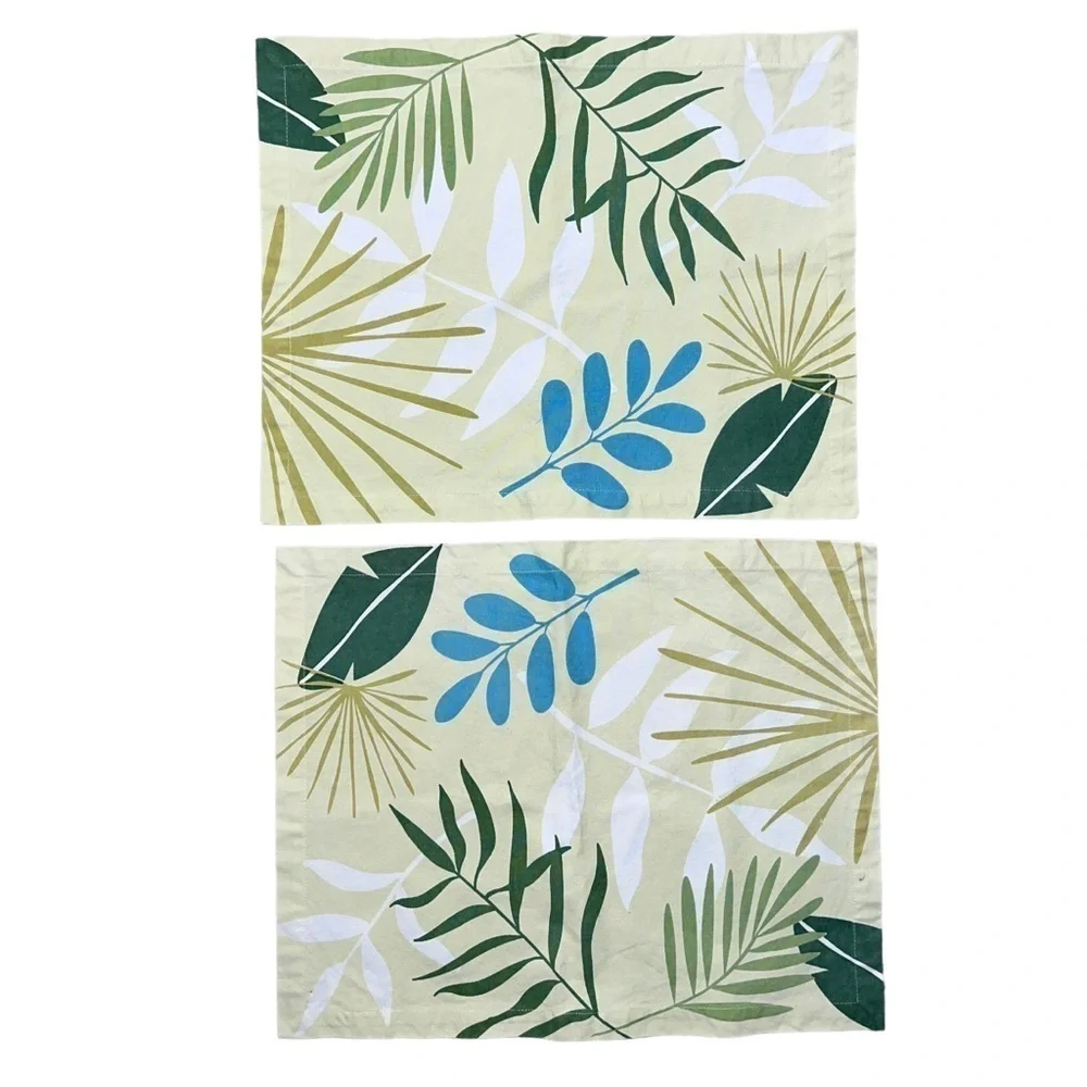 Crate and Barrel Placemats Set of 2 Tropical Green Palm